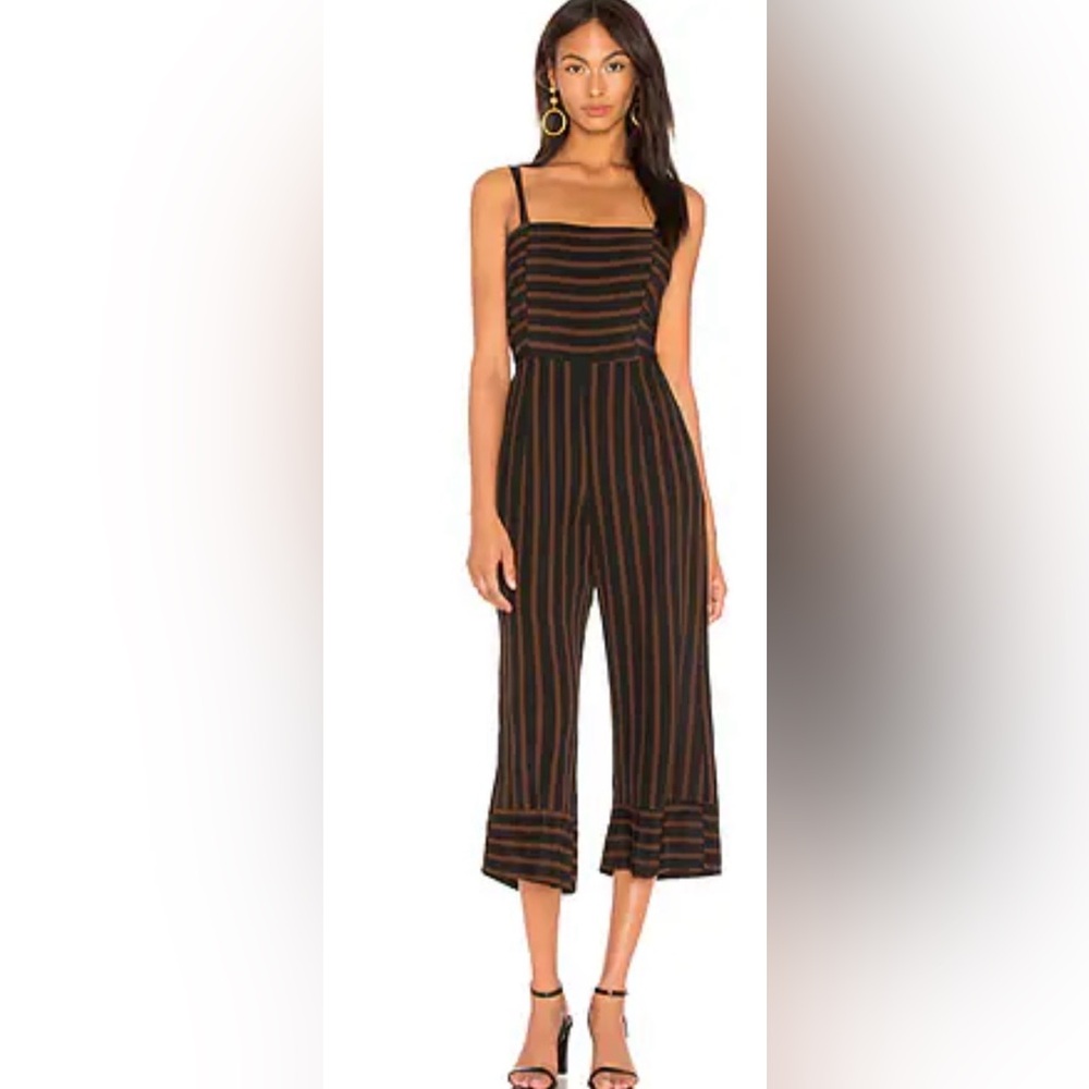 Faithfull The Brand Guanabo Mazur Stripe Cropped Back Tie Jumpsuit Espresso ZB6